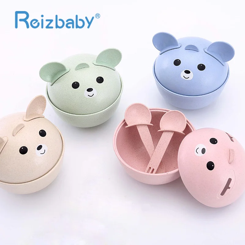 REIZBABY Новый Медведь для маленьких миска еды комплект с крышкой Симпатичные