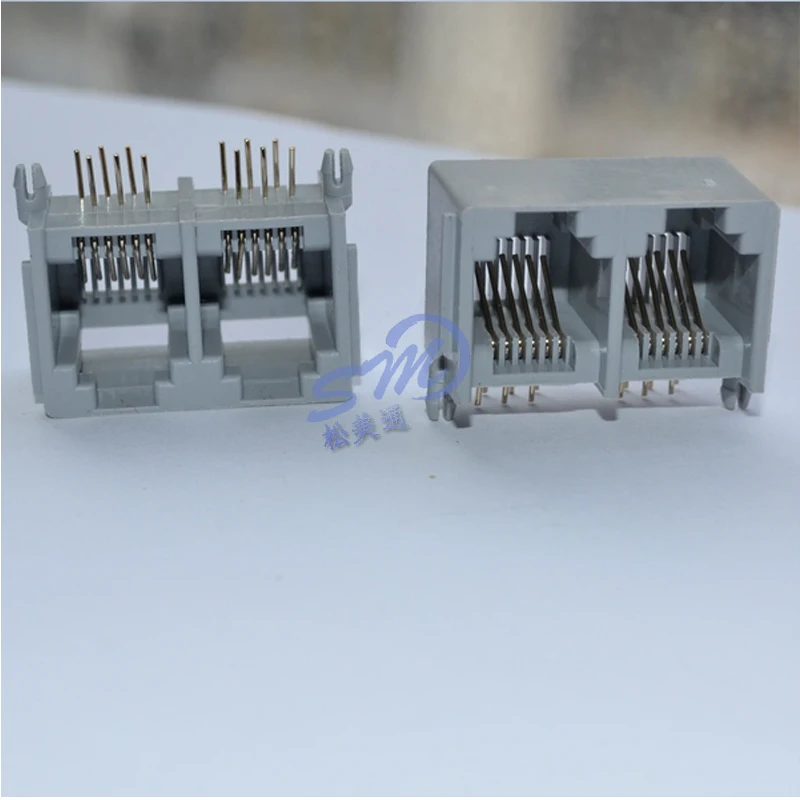 Бесплатная доставка 10 шт. серый RJ12 6P6C двойная розетка Модульная сеть LAN Ethernet PCB Jack