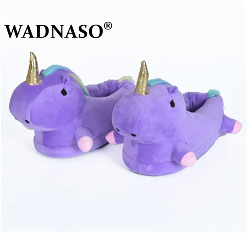 Теплые женские тапочки с единорогом; забавные домашние тапочки; Pantufa Unicornio Chausson Licorne; женские плюшевые меховые тапочки с милым рисунком; цвет белый, фиолетовый