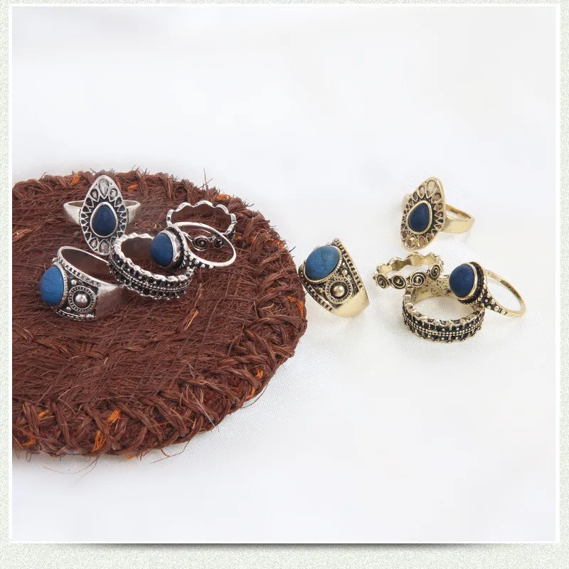 В богемном стиле Винтаж облака кольца с синим кристаллом 5 шт./компл. круг