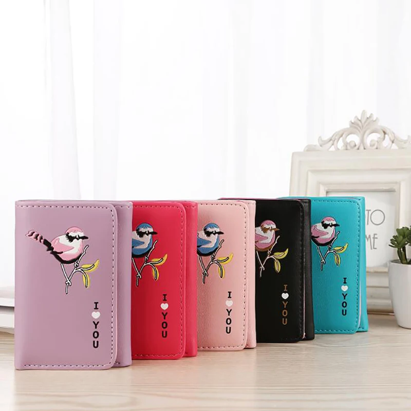 Женский короткий кошелек в стиле ретро с принтом птиц сумочка мультяшным