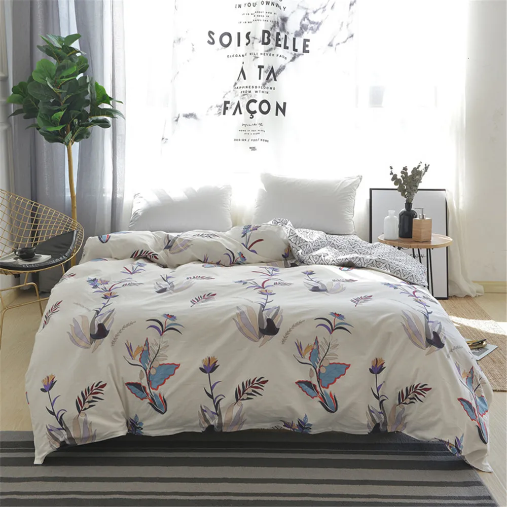 Пододеяльник из 100% хлопка в полоску с цветочным принтом на молнии 1 шт. двойной