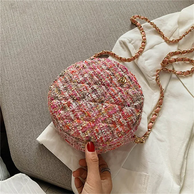 Pink TOYOOSKY круглые сумки через плечо для женщин дизайнерская шерстяная мини-сумка женская сумка на плечо с цепочкой маленькая круглая Сумка-клатч - Цвет: Pink