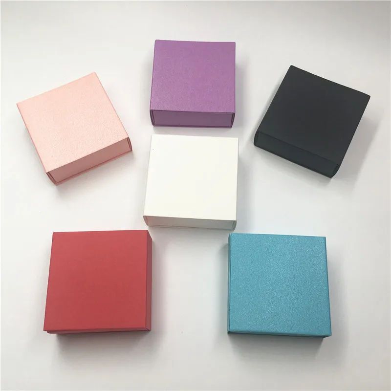 

25Pcs/lot Cute Cuboid Macoron Colors Paper Jewelry Drawer Pull Push Box For Storage Earrings Bracelet Pendants Box 6.2x6.2x2.3cm