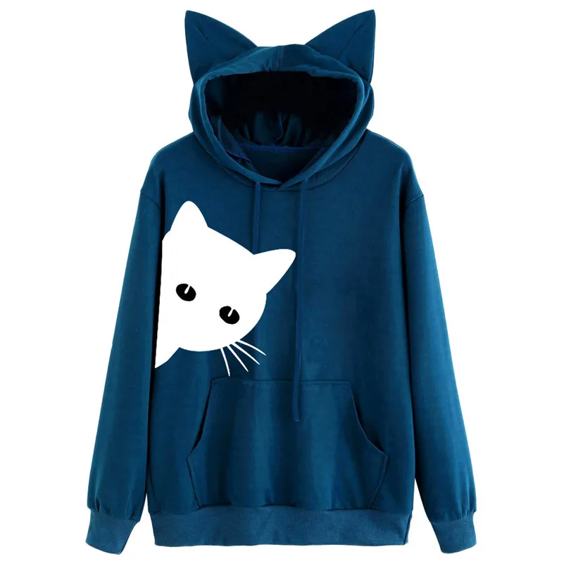 

Womens Cat Print Long Sleeve Hoodie Sweatshirt Hooded Pullover Tops Blouse Mujer Moletom Feminino Hoodies Das Mulheres QB2