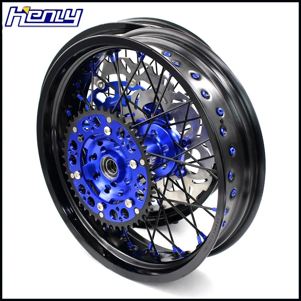 3,5/5,0 полный колеса мотоциклов диски набор для YAMAHA WR250F 2001- WR450F 2003- Supermotard синий диск черная ручка