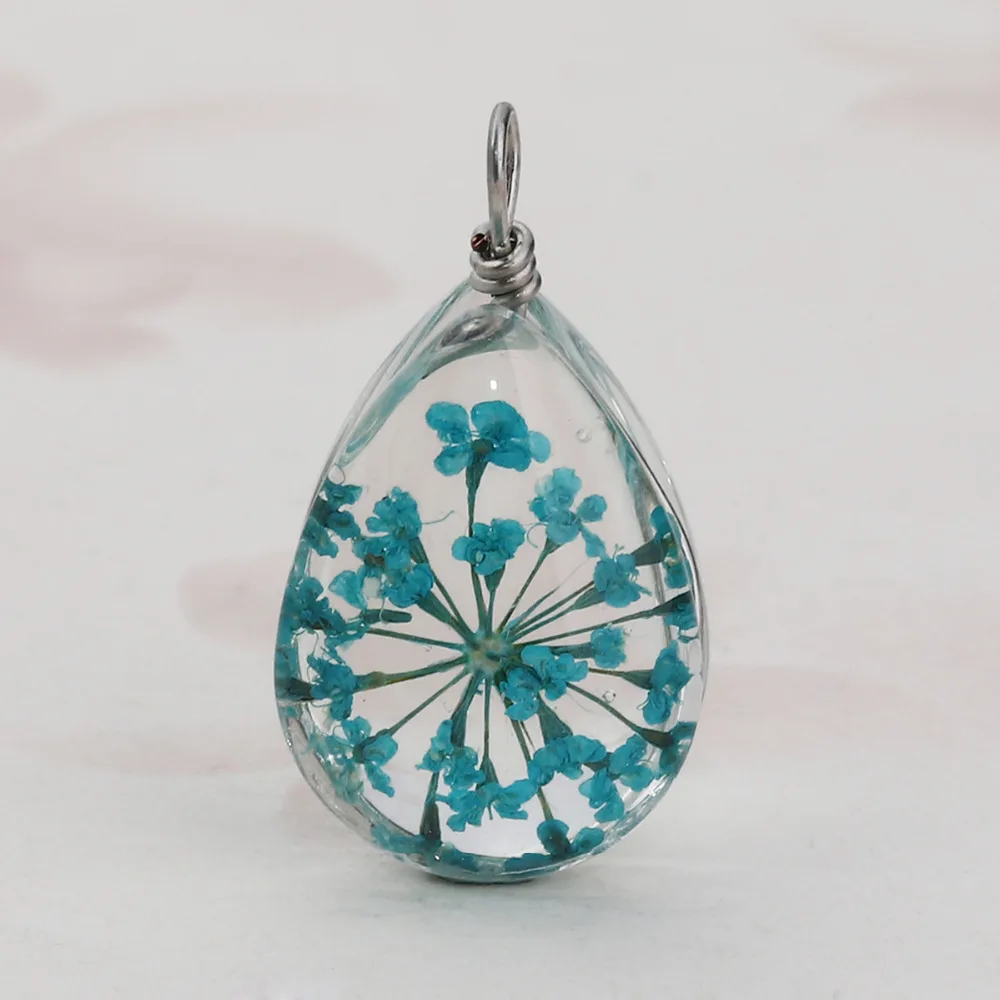 DoreenBeads стеклянный и сушеный цветок Подвески Подвеска в виде капли воды синий