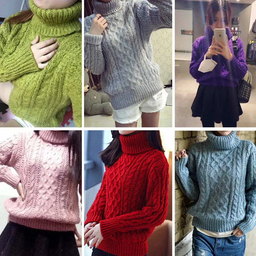Wholesale Women Turtleneck Sweaters Autumn Winter 4 styles 2019 High Neck Loose Pullovers Thicken Knitted Warm Sweater | Женская одежда