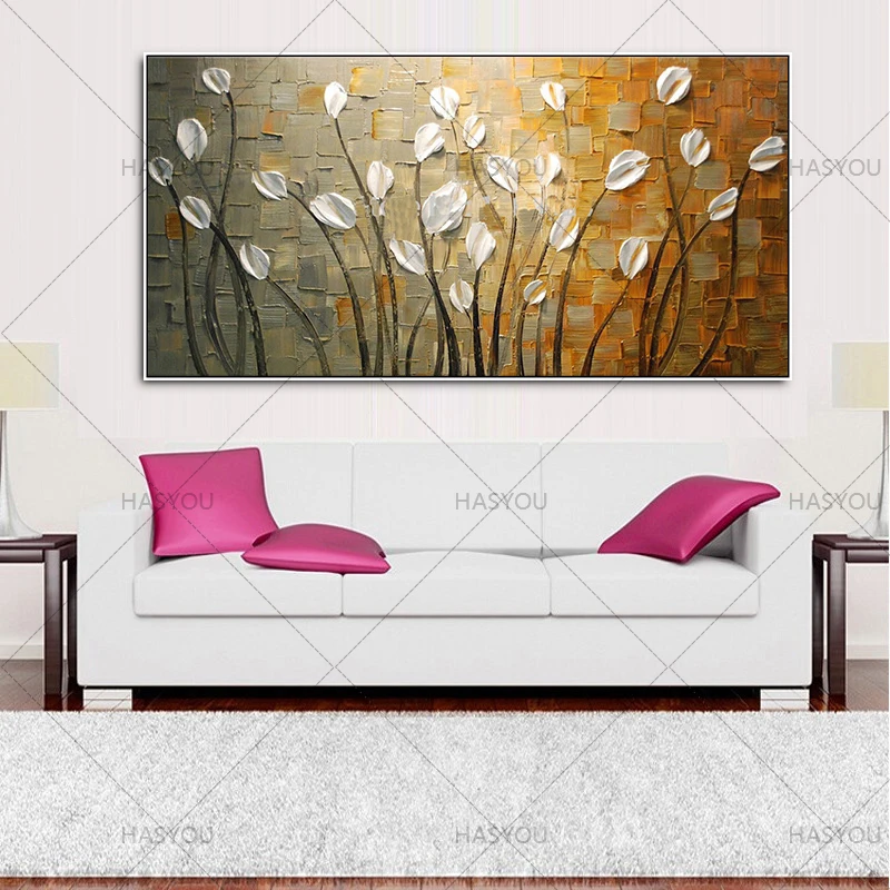 

Top Artist Handpainted Wall Art Flower Picture Abstract Style Handmade Modern Gold Leave Oil Painting Home Decor for Living Room