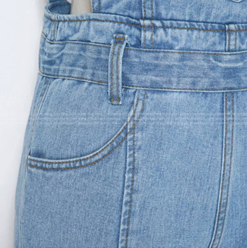 Комбинезон женский джинсовый с эффектом потертости пикантный узкий длинный