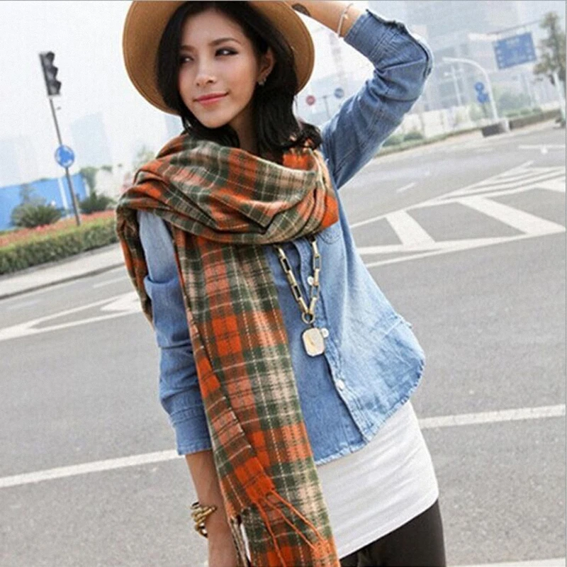 

New Fashion Winter Scarf High Quality Shawls And Scarves Knitted Blanket Scarf Warm Plaid Scarf Free Shipping TKS001-orange