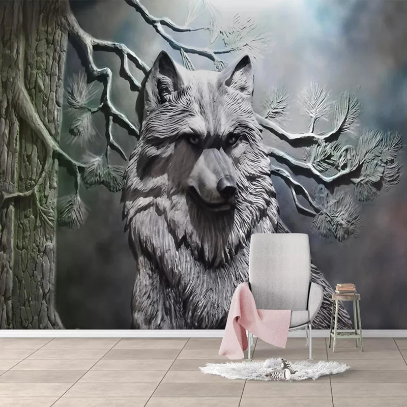 3D обои в европейском стиле стерео рельефный лес волк фотообои для гостиной