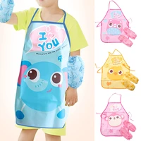1 set cute waterproof kids feeding aprons suit drink food children apron cuffs baby bibs baby accessories portable cute cartoon