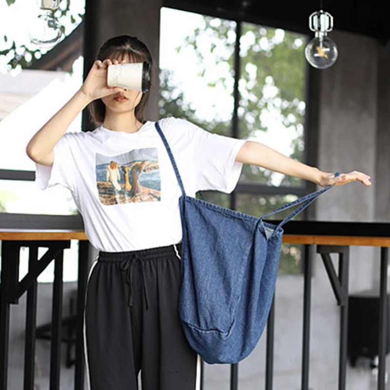 Джинсовая Большая вместительная сумка женская модная классическая тканевая