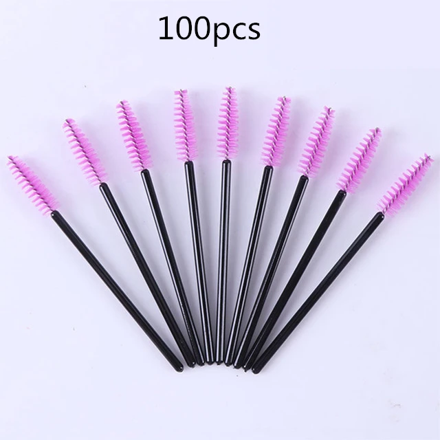 100pcs 50/100 шт одноразовые щеточки с тушью для ресниц Аппликатор палочки, удлинительные ресницы щетки и гребни для волос силикон, кисти для макияжа инструменты Розовый - Handle Color: 100pcs