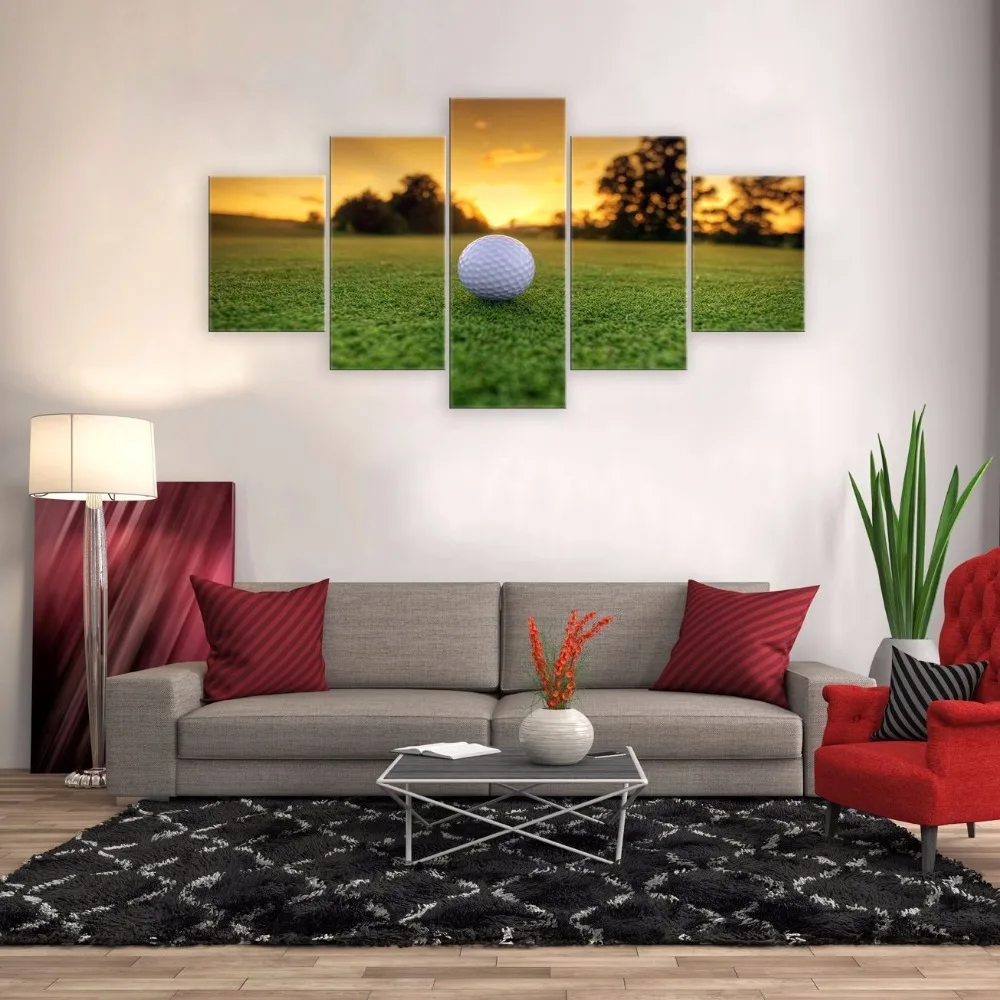 5 Pieces Modern Canvas Wall Art Golf Backgrounds Painting Posters and Artwork HD Prints Pictures Decor for Living Room Framed | Дом и сад