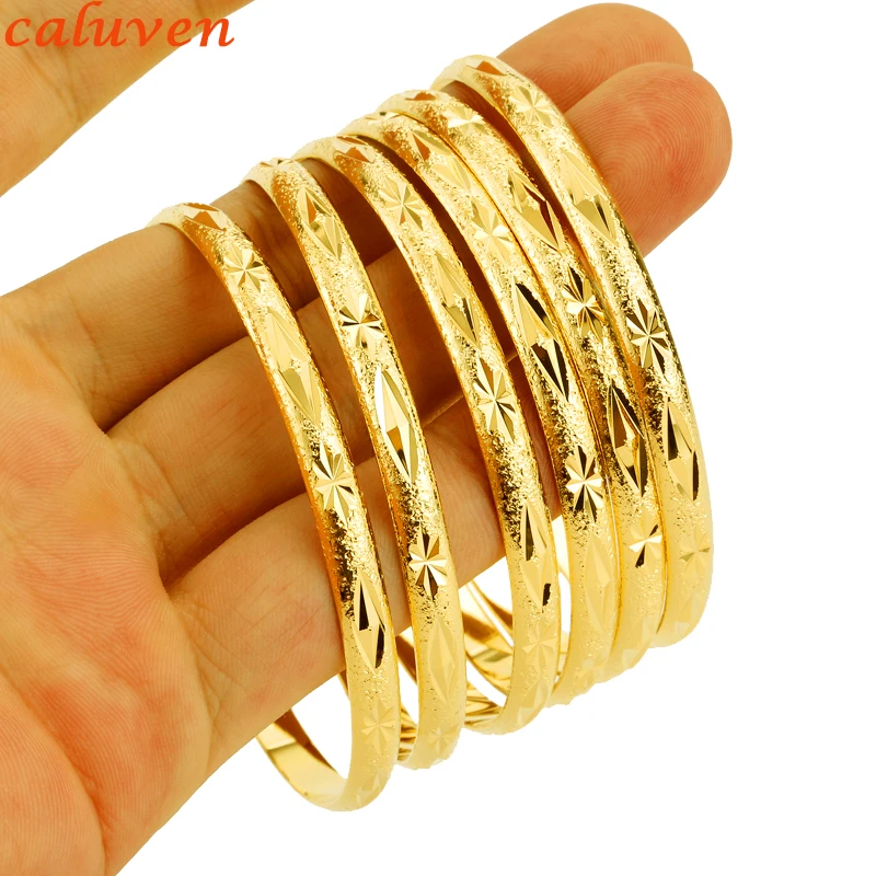 

6MM Dubai Gold Bangle Gold Color African Middle East Bangles Bracelets Ethiopian Jewelry 6pcs/lot Jewelry For Women Men