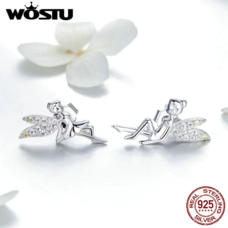 WOSTU весна» и «Fairy Elf CZ серьги-гвоздики 925 пробы серебро для Для женщин крошечные серьги для свадьбы, помолвки, ювелирное изделие, подарок FNE046