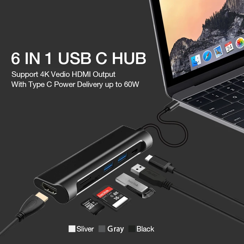 Amkle USB c концентратор usb 3.1 к HDMI SD/TF Card Reader Тип зарядки Порты и разъёмы 2 3.0 хаб адаптер