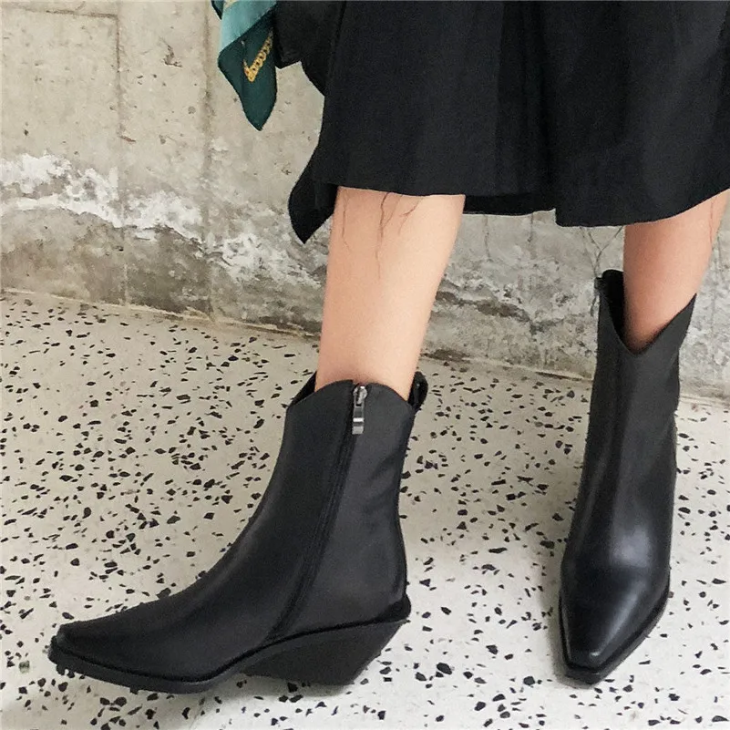 Женские ботильоны на высоком каблуке FEDONAS черные туфли из натуральной кожи с