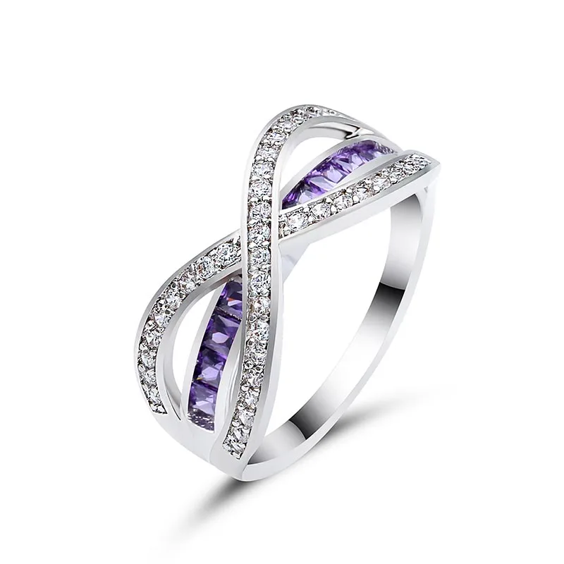 purple Zircon Мода Бесконечность элегантный кольца для Для женщин свадебные Обручение, ювелирное изделие, подарок 8-гранная витая Бант Красный CZ кольца с настоящими Австрийскими кристаллами пистолет черный - Цвет основного камня: purple Zircon