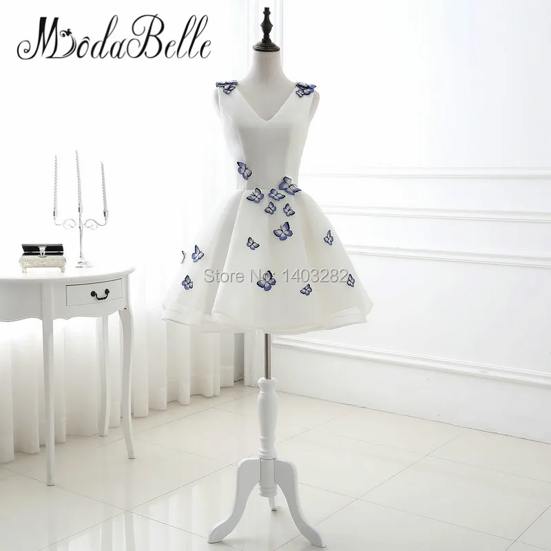 В наличии 2017 белые маскарадные платья Короткие Выпускные с вышивкой бабочки