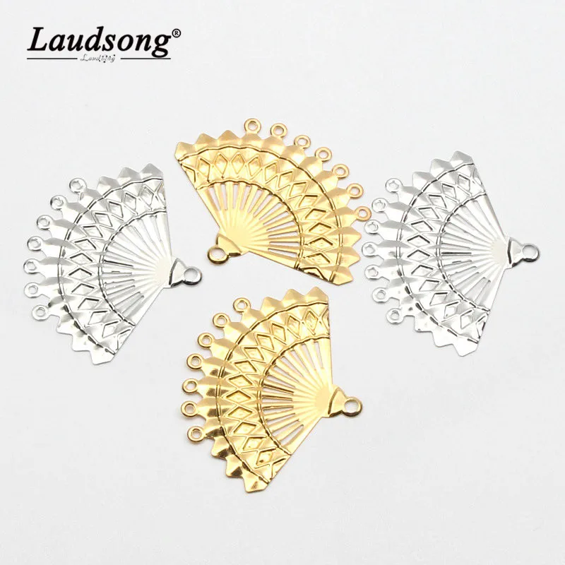 

10PCS 44*58MM Metal Turn On Folding Fan Shape For Jewelry Connection Spacer Decoration Pendant Accessories Making