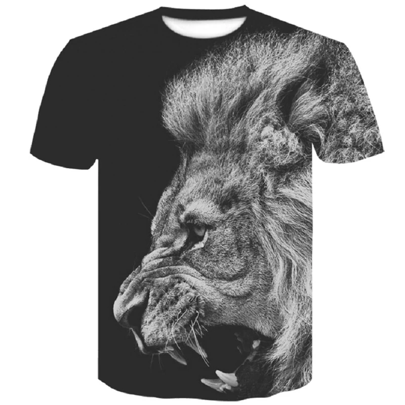 Мужская футболка с 3D принтом льва черная короткими рукавами в стиле Харадзюку