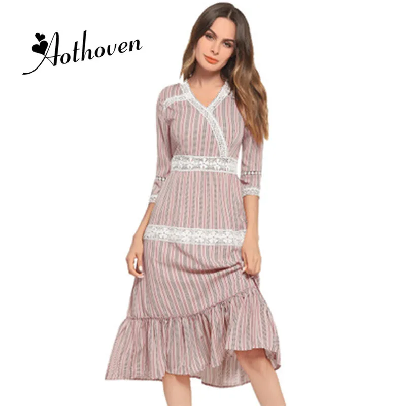 

2018 Summer New Striped Print Chiffon Mermaid Dress V-Neck Half Sleeve Long Dress Fashion Casual Holiday Beach Dress Vestidos