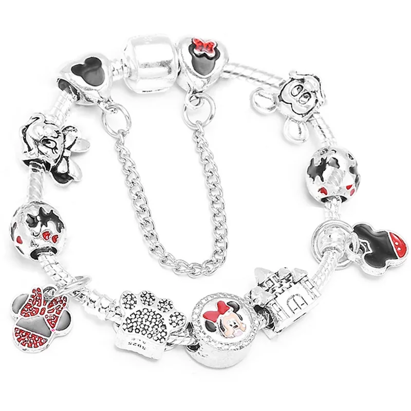 13 Boosbiy Dropshipping Cute Mickey Minnie Charm Bracelet For Women Kids With Silver Snake Chain Brand Bracelet Christmas Jewelry - Окраска металла: 13