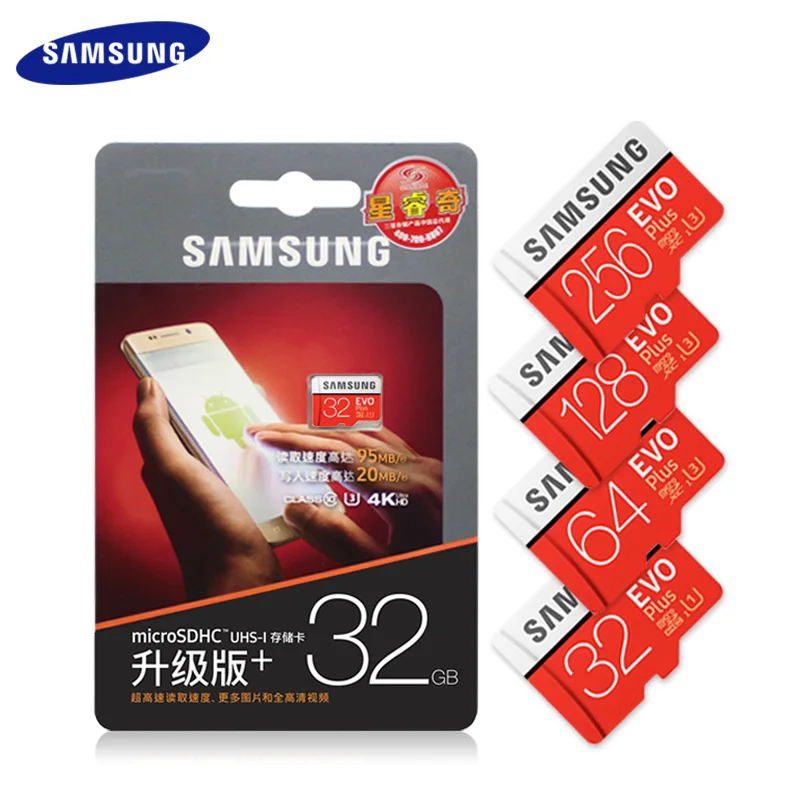SAMSUNG карты памяти 256 ГБ 512 высокое Скорость 100 МБ/с. Micro SD класса 10 U3 UHS-I EVO PLUS 128G 64 Гб оперативной памяти, 32 Гб встроенной памяти TF карты