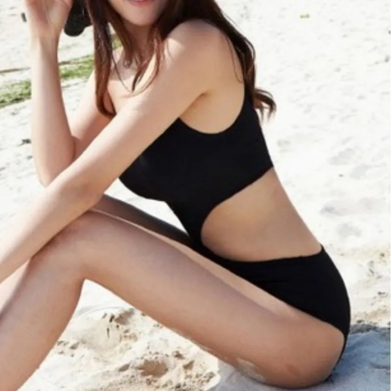 Бикини 2019 Женский цельный черный купальник пляжная одежда на одно плечо монокини