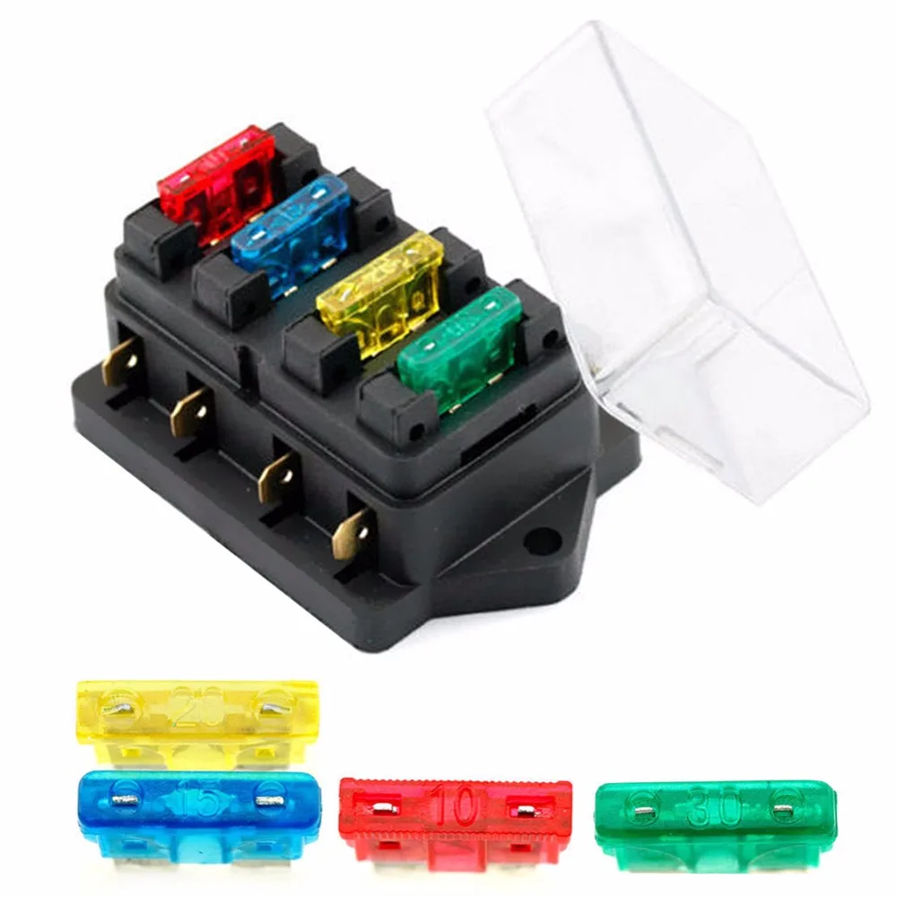 

12V/24V 4 Way Car Truck Auto Blade Fuse Box Holder Circuit Standard ATO +4X Fuse New Drop shipping