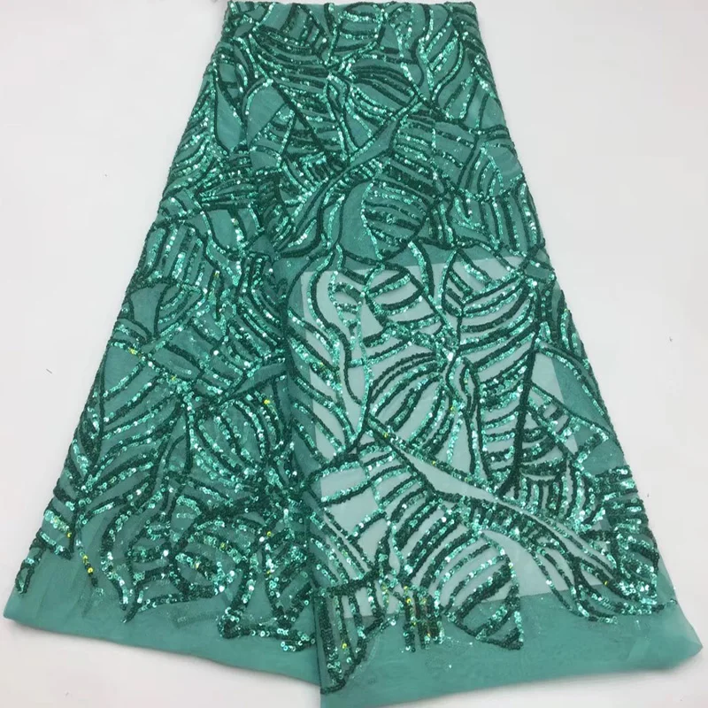 (5 ярдов/шт.) Высококачественная африканская Тюлевая кружевная ткань бирюзовые