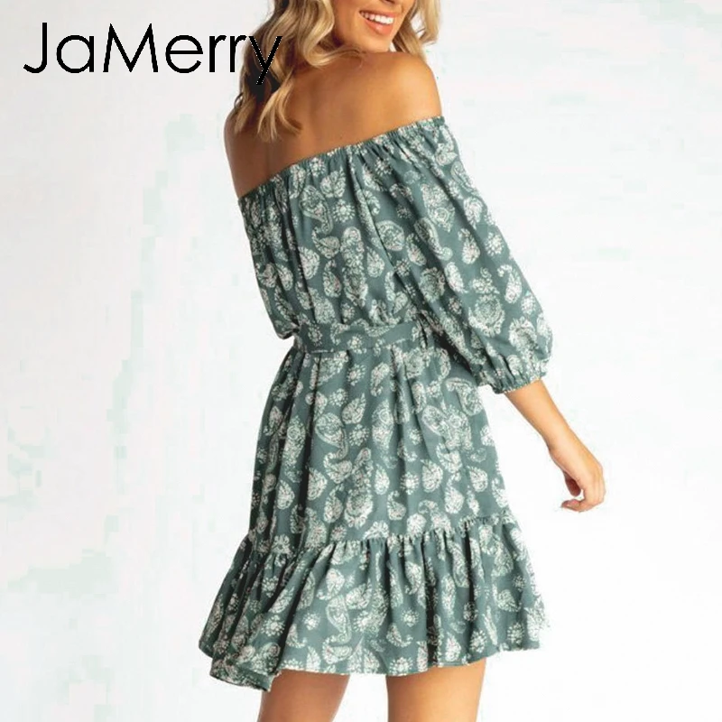 JaMerry/винтажное богемное платье с рукавами фонариками и рюшами для женщин летний