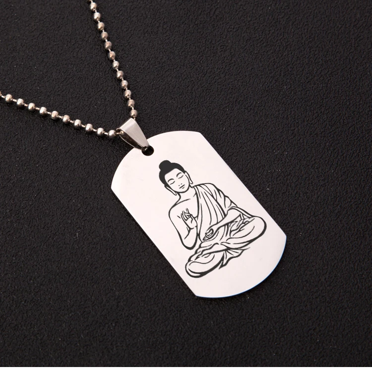 indian jewelry Sakyamuni charm pendant necklace Buddhism Hinduism dog tag stainless steel lucky collares for women/mens | Украшения и