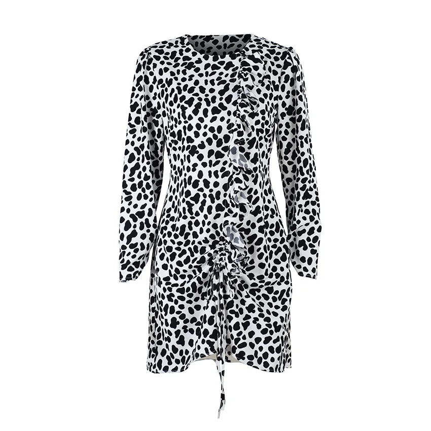 HOWMAYLEE черно белое леопардовое мини платье с принтом для женщин плиссированное