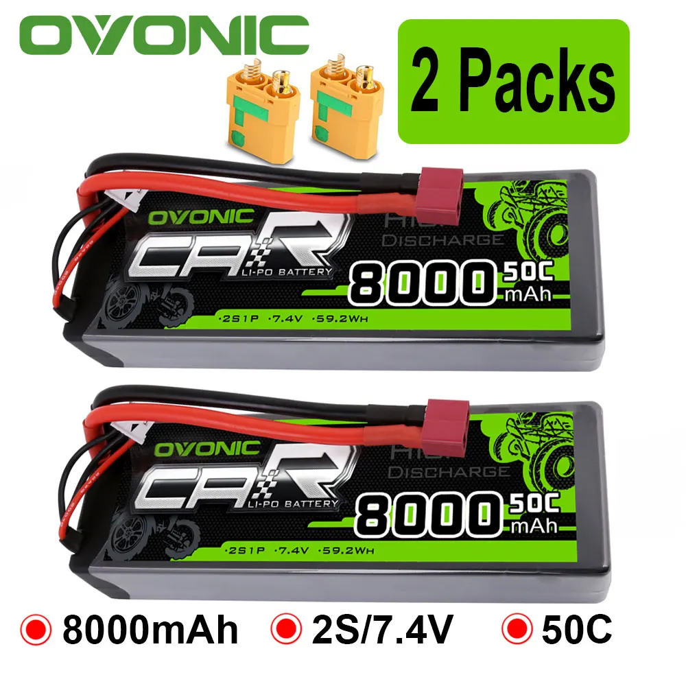 extra 2 XT90-S Plugs Ovonic 2S Lipo Батарея 7,4 V 50C 8000 мА/ч, жесткий чехол с деканов T штекер для RC автомобиль RC грузовик радиоуправляемая автомодель трагги вертолета RC лодка - Цвет: extra 2 XT90-S Plugs