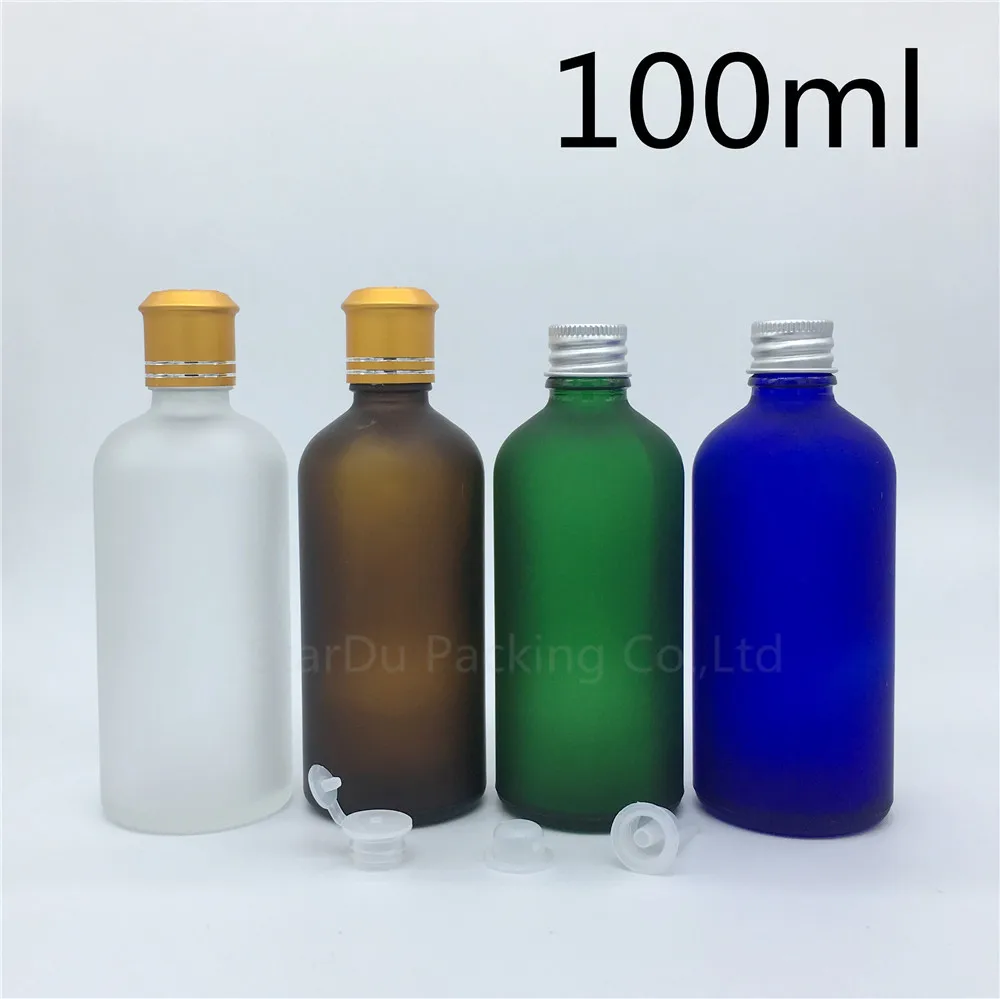 

Empty Bottle Frosted Glass Bottle, Vials Essential Oil Bottle /transparent with Aluminum 100ml Green/blue/amber Cap 10pcs/lot /