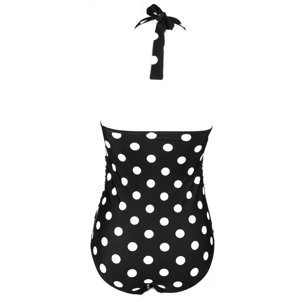 Сексуальный цельный купальник в горошек женский с открытой спиной бандажный