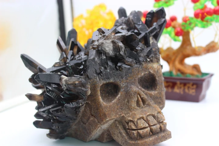 

3376 grams of quartz crystal healing black crystal skull specimen