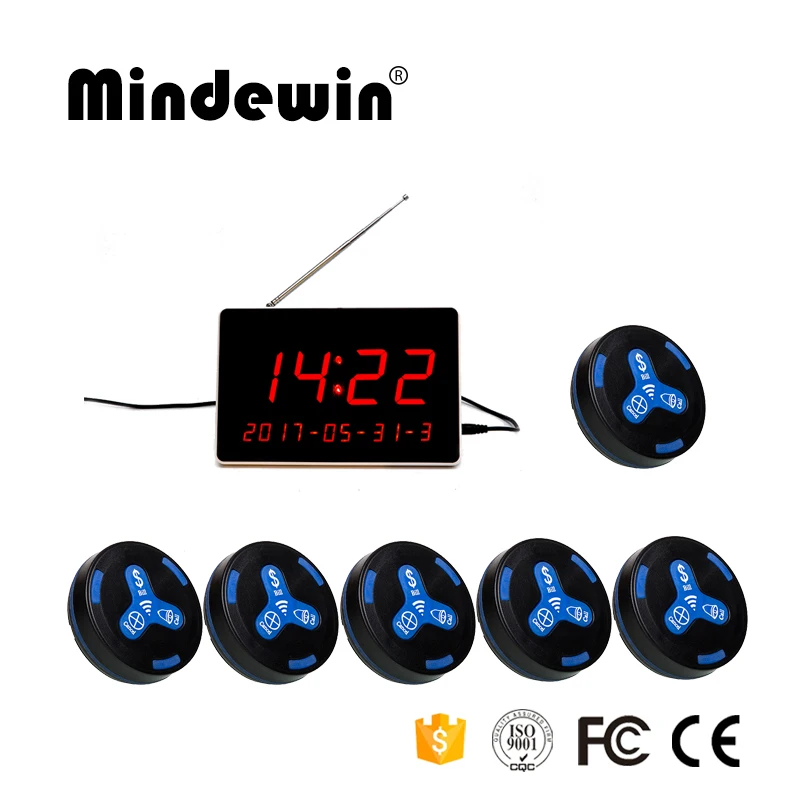 Mindewin голосовой отчет Беспроводная система вызова ресторанная система подкачки с 1 хост-приемником+ 6 Кнопка вызова ресторанное оборудование