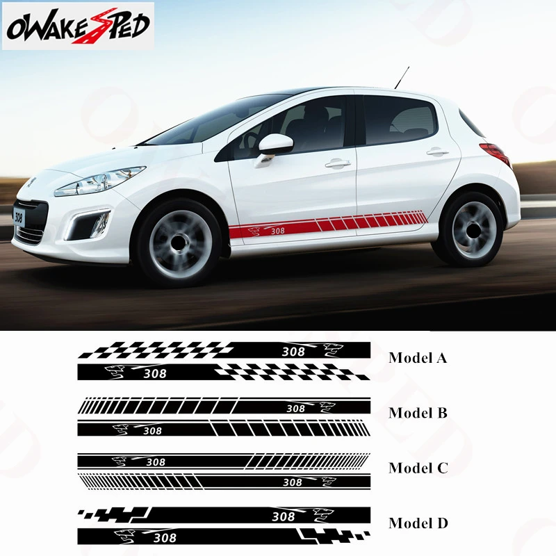 

For Peugeot 308 Sport Stripes Car Door Side Skirt Stickers Auto Body Decor Decal Waterproof Racing Styling Vinyl Decals