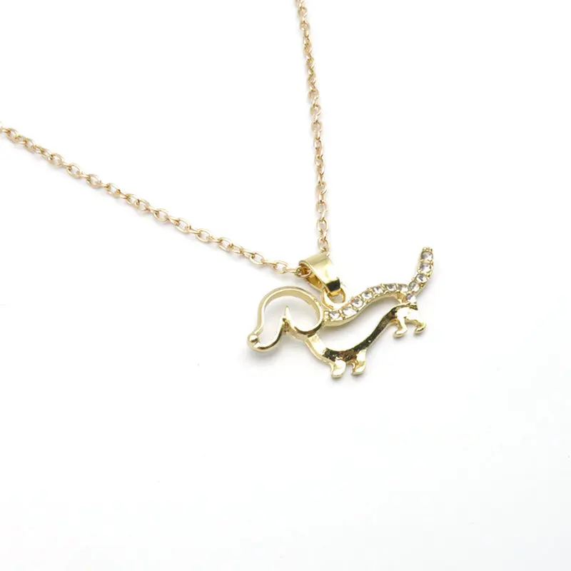 2018 Gold Necklace Of Women White Crystal Dachshund Sausages Puppy Pendant Animal dog | Украшения и аксессуары
