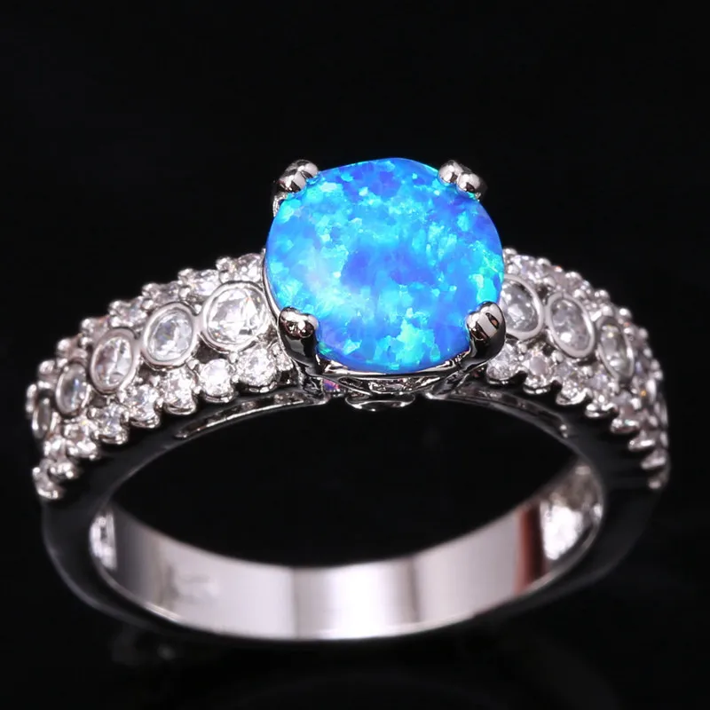 Повседневные женские драгоценные камни с голубым огненным опалом и белым