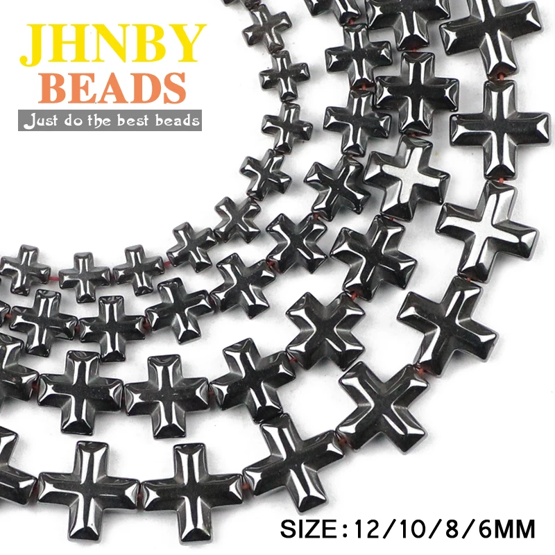 JHNBY Иисус крест черный гематит бусины натуральный камень 6/8/10/12 мм Высокое