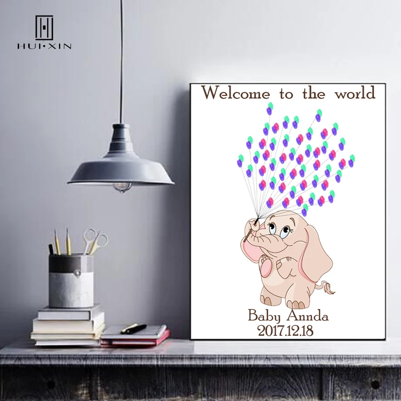 

Original Design Simple Cute Cartoon Elephant Best Wishes Gift HD Guestbook Fingerprint DIY for Kids Signature for Party Decor