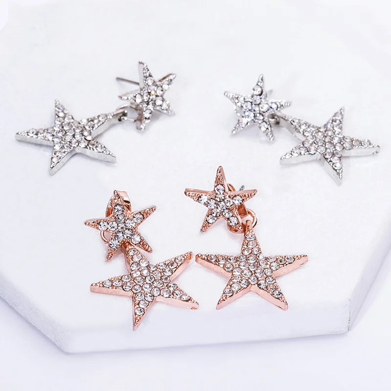 10 пар/лот шины Double Star серьги для женщин с украшением в виде кристаллов Золотая
