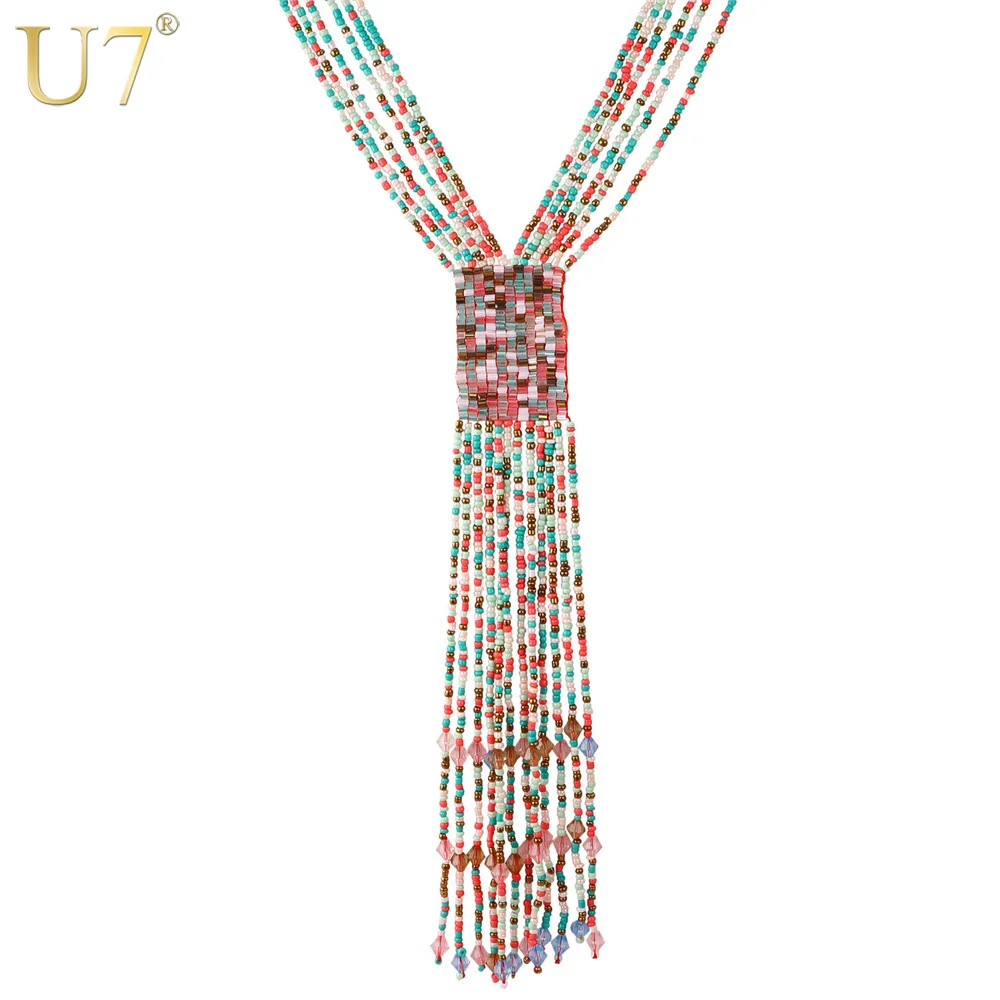 U7 Коралловые Бусина Ожерелье Массивное Для Женщин Бохо Летние Украшения