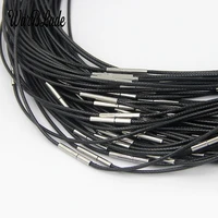 11 523mm necklace cord black leather cord wax rope lace chain with stainless steel rotary buckle for diy necklace jewelry